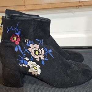 Embroidered Black Ankle Boots